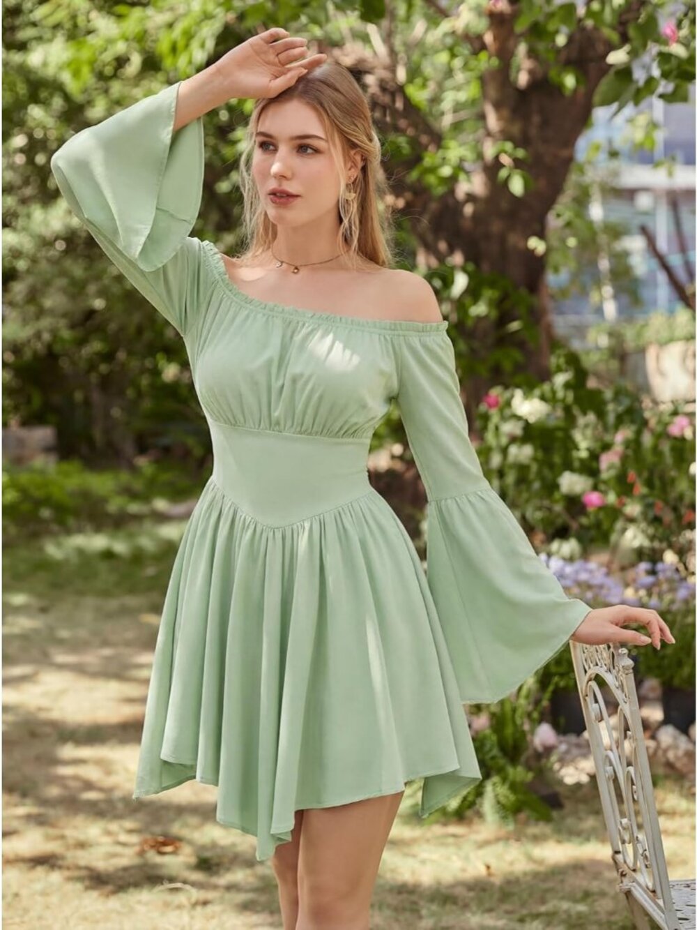 Women Light Green Renaissance Pirate Corset Dress Off Shoulder Medieval Costume - Picture 3 of 6